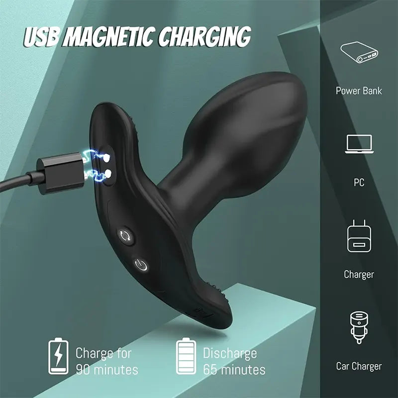 10-Mode Rotating & Vibrating Anal Plug with Remote Control