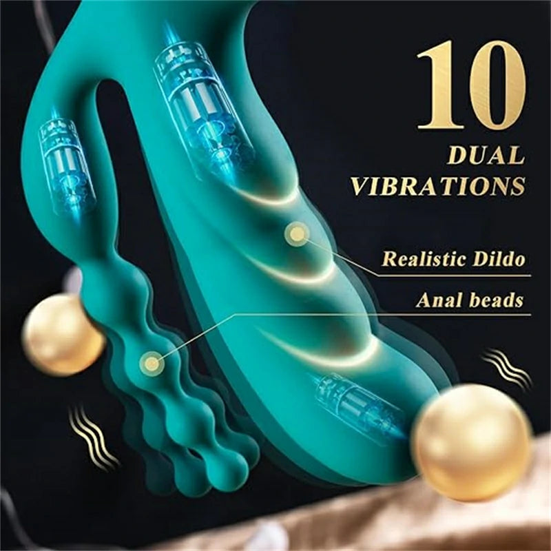 3-in-1 Heated Thrusting Rabbit Vibrator with Anal Beads