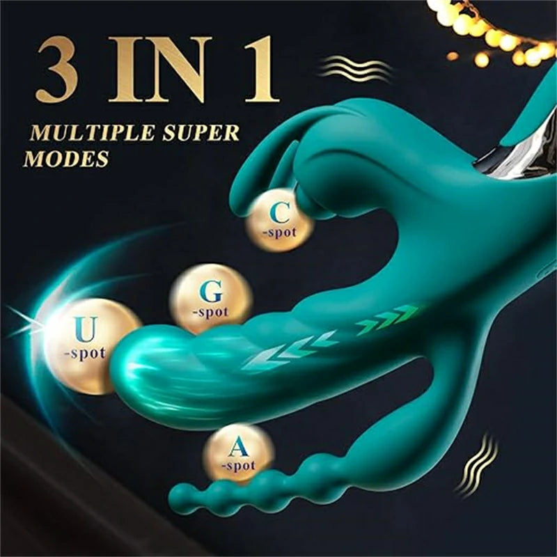 3-in-1 Heated Thrusting Rabbit Vibrator with Anal Beads