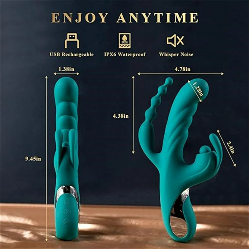 3-in-1 Heated Thrusting Rabbit Vibrator with Anal Beads