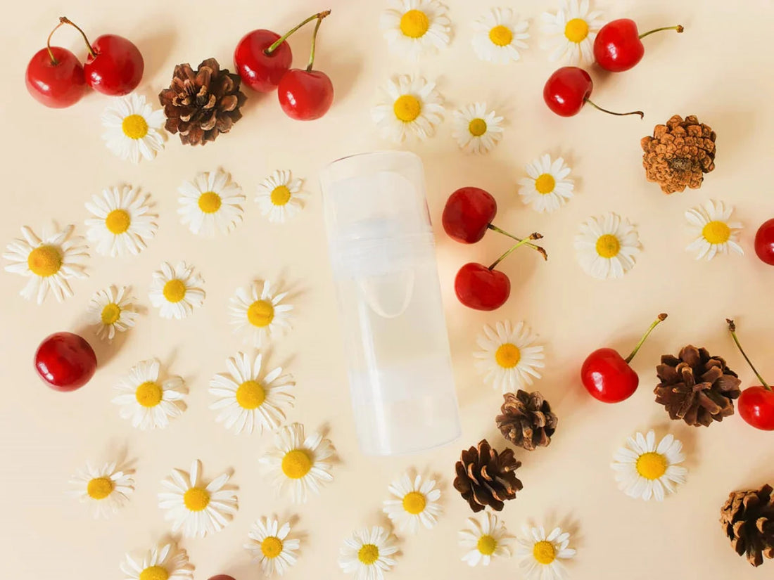 Lubricant, daisies, cherries and pine cones