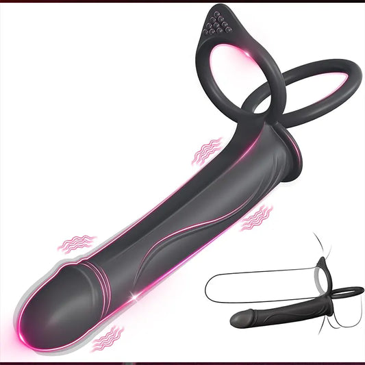 Double Penetration Penis Ring Vibrating G-Spot Dildo