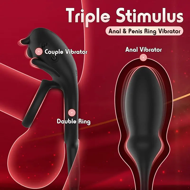 3-in-1 Stimulating Penis Ring and Anal Plugs