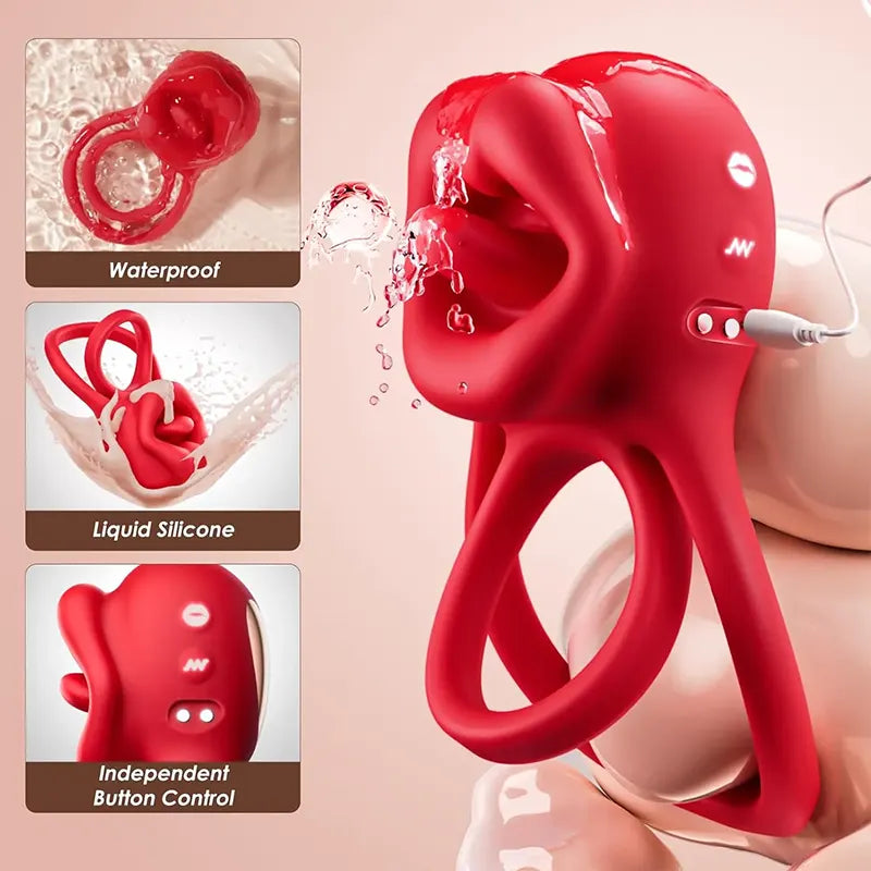 3-in-1 Tongue Licking Vibrating Penis Ring